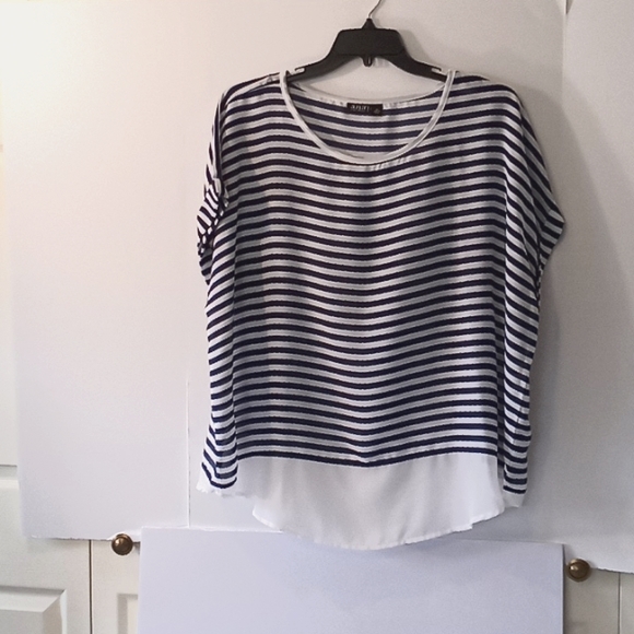 a.n.a Tops - A.N.A. Women's Sheer Stripe Blouse - 2x - Blue/White